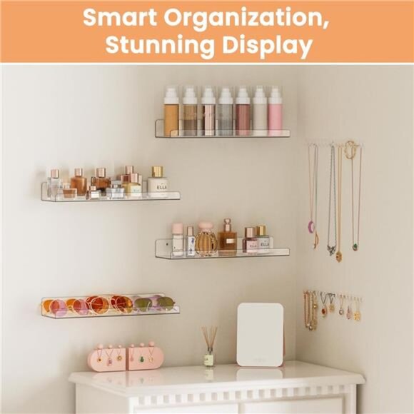 Acrylic Shelves for Bathroom Storage, 15" Floating Shelves Wall - Picture 4 of 7